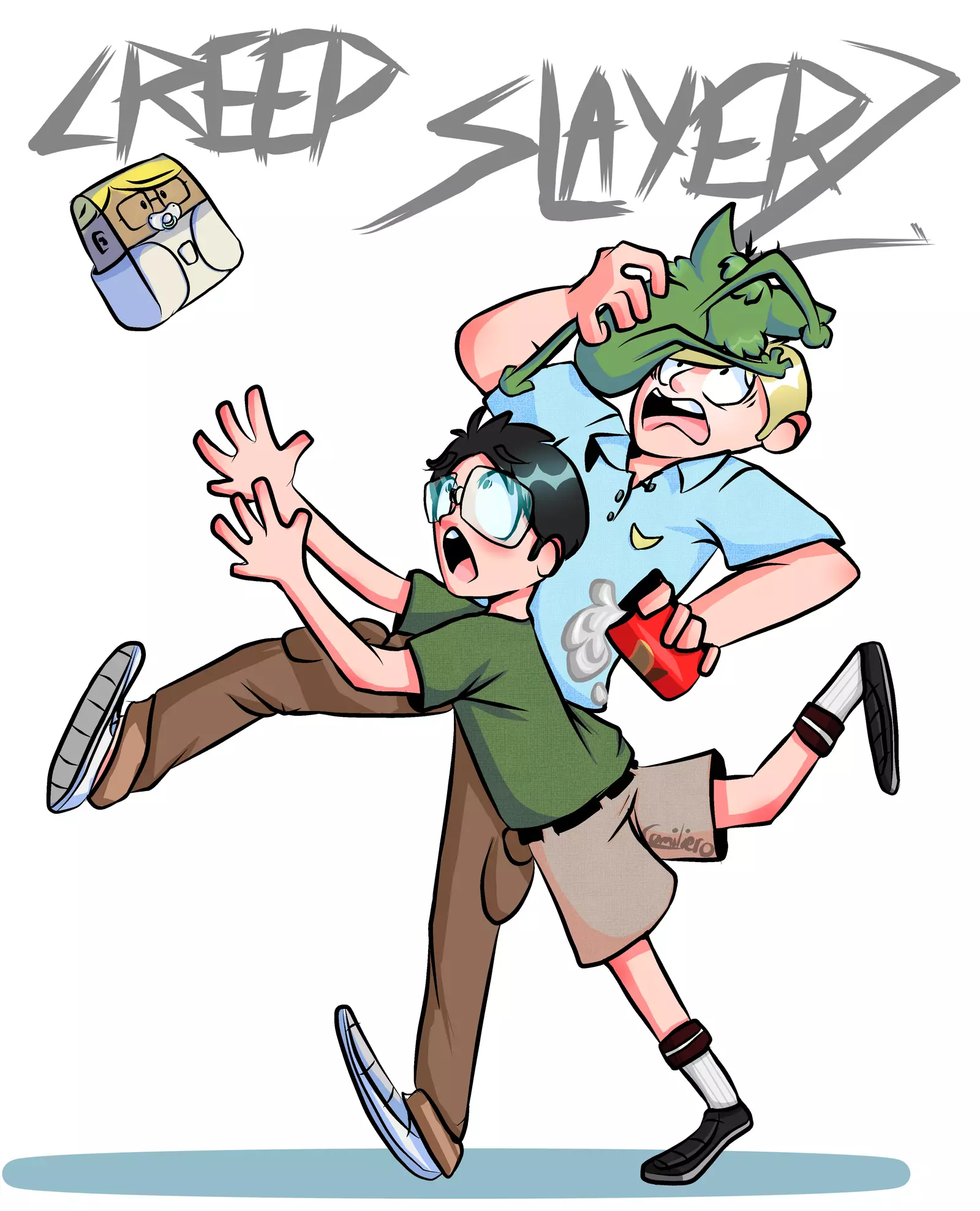 Fan art de Steve et Elie, deux personnages de la série animée de Guillermo Del Torro, Troll Hunters, redessinés par Camiliero